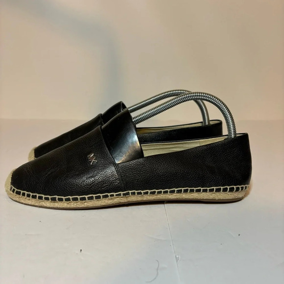 Michael Kors Kendrick Slip On Espadrille Flats MK Logo Leather Black Size 9M - Picture 1 of 9